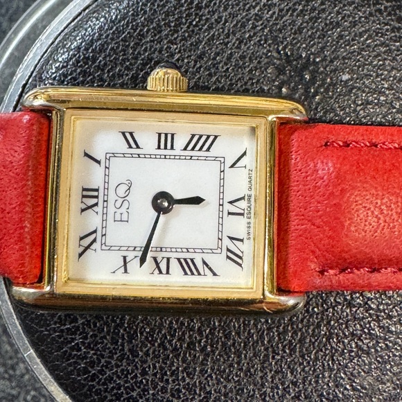 Movado ESQ Ladies Classic Tank Watch with Red Leather Strap - Picture 13 of 14